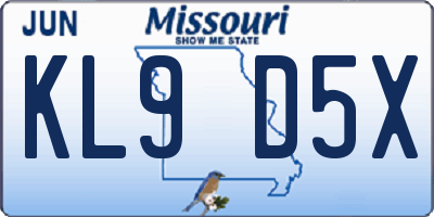 MO license plate KL9D5X