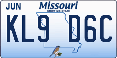 MO license plate KL9D6C