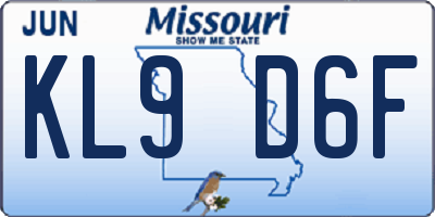 MO license plate KL9D6F
