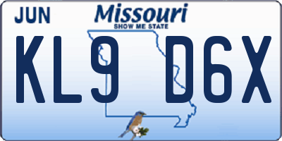 MO license plate KL9D6X