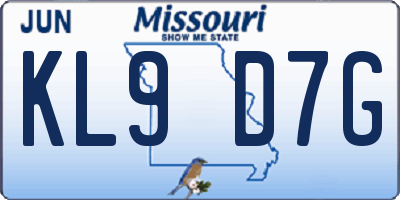 MO license plate KL9D7G