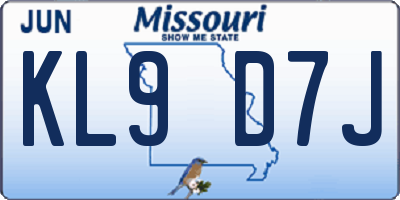MO license plate KL9D7J