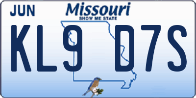MO license plate KL9D7S