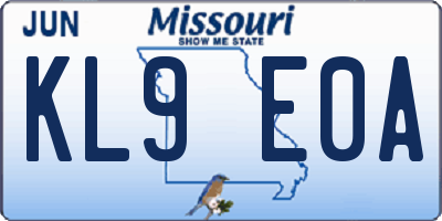 MO license plate KL9E0A