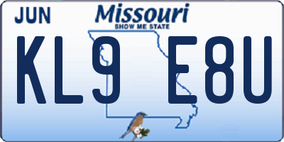 MO license plate KL9E8U