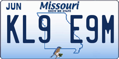 MO license plate KL9E9M