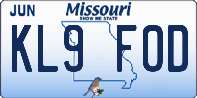 MO license plate KL9F0D