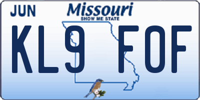 MO license plate KL9F0F