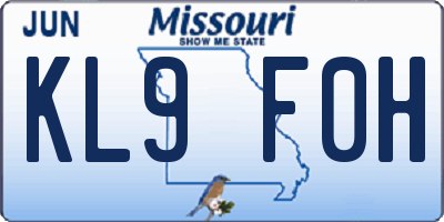 MO license plate KL9F0H
