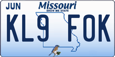 MO license plate KL9F0K