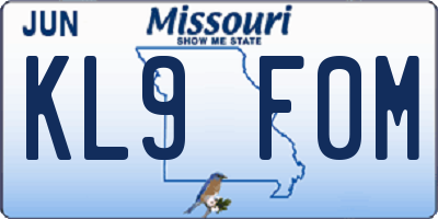 MO license plate KL9F0M