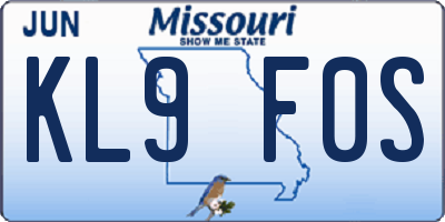 MO license plate KL9F0S