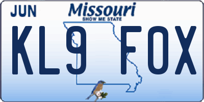 MO license plate KL9F0X