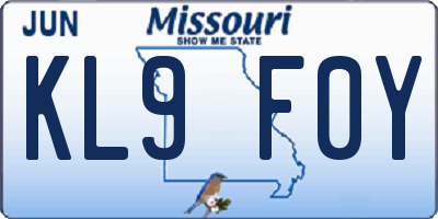 MO license plate KL9F0Y