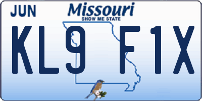 MO license plate KL9F1X