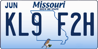 MO license plate KL9F2H