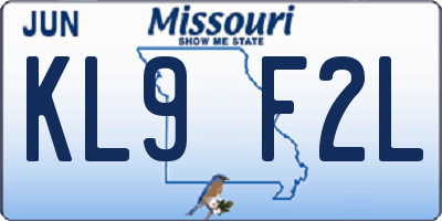 MO license plate KL9F2L