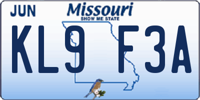 MO license plate KL9F3A