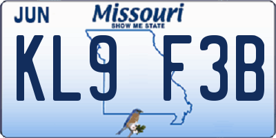 MO license plate KL9F3B