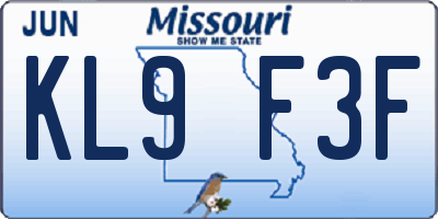 MO license plate KL9F3F