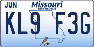 MO license plate KL9F3G