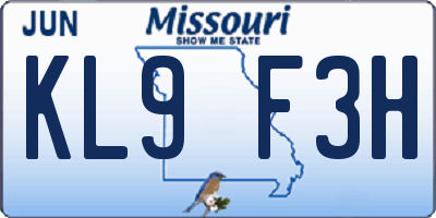 MO license plate KL9F3H