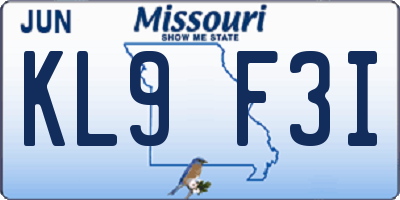 MO license plate KL9F3I