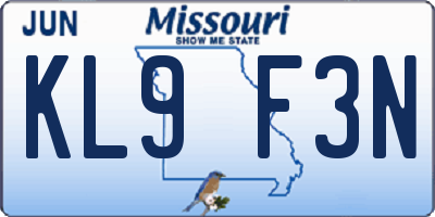 MO license plate KL9F3N