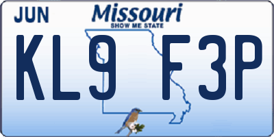 MO license plate KL9F3P
