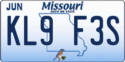 MO license plate KL9F3S