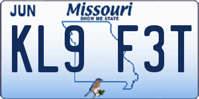 MO license plate KL9F3T