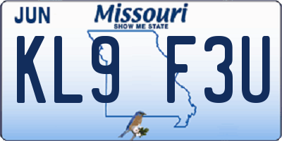 MO license plate KL9F3U