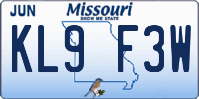 MO license plate KL9F3W