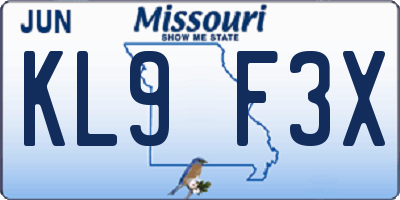 MO license plate KL9F3X