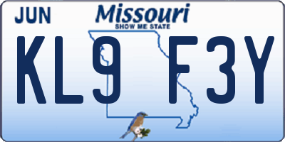 MO license plate KL9F3Y