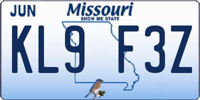 MO license plate KL9F3Z