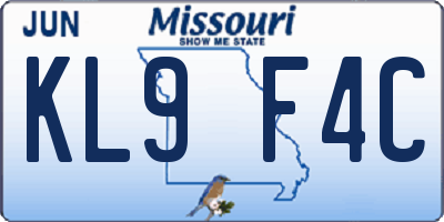 MO license plate KL9F4C