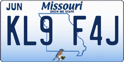 MO license plate KL9F4J