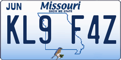 MO license plate KL9F4Z