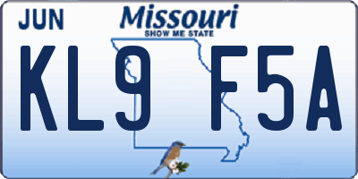MO license plate KL9F5A