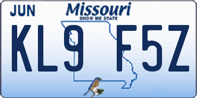 MO license plate KL9F5Z
