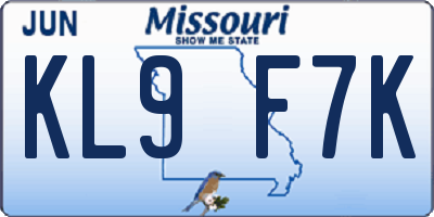 MO license plate KL9F7K