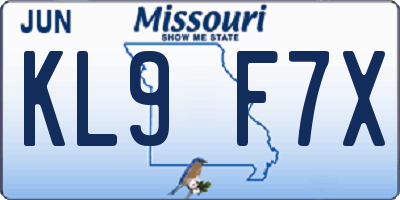 MO license plate KL9F7X