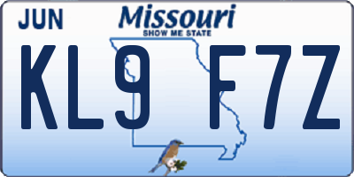 MO license plate KL9F7Z