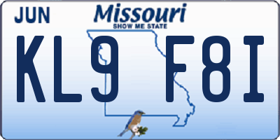 MO license plate KL9F8I