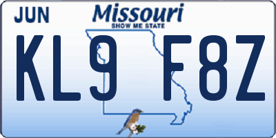 MO license plate KL9F8Z