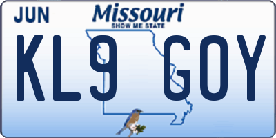 MO license plate KL9G0Y