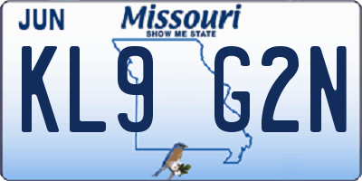 MO license plate KL9G2N