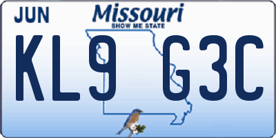 MO license plate KL9G3C