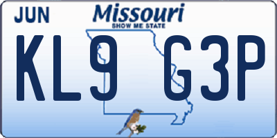 MO license plate KL9G3P